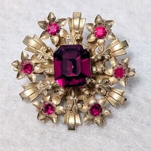 Coro Vintage Brooch Rhinestone Glass Gold Tone